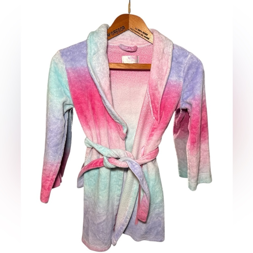 XOXO Girls Ombre Fleece Robe Colorful Pastel Tie-Dye Size 7/8 Pajamas